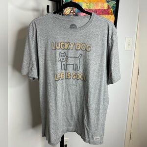 Life is Good  “Lucky Dog” short sleeve t-shirt in gray.  Size L.